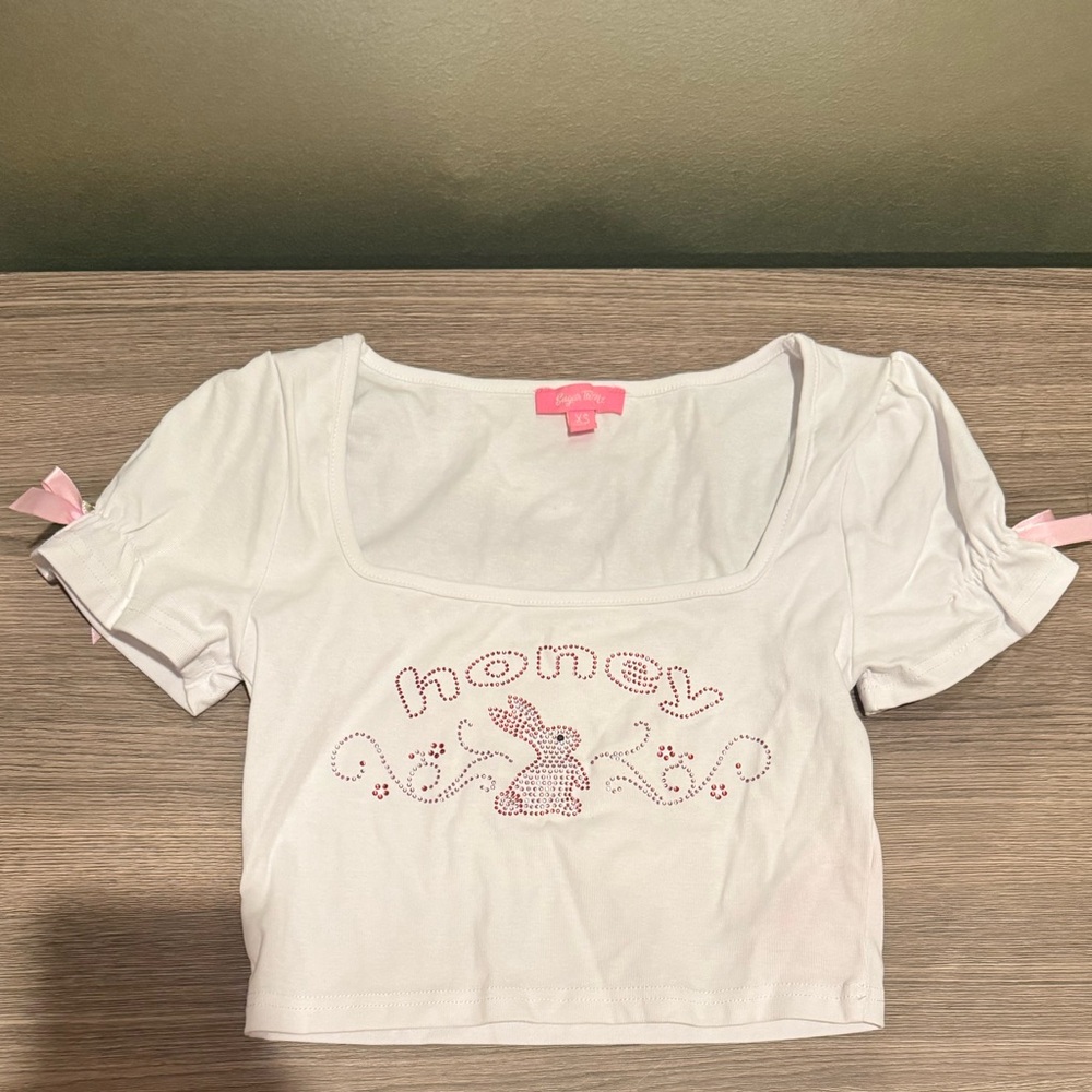 Sugar Thrillz White Top with Pink Flower Accents size XS